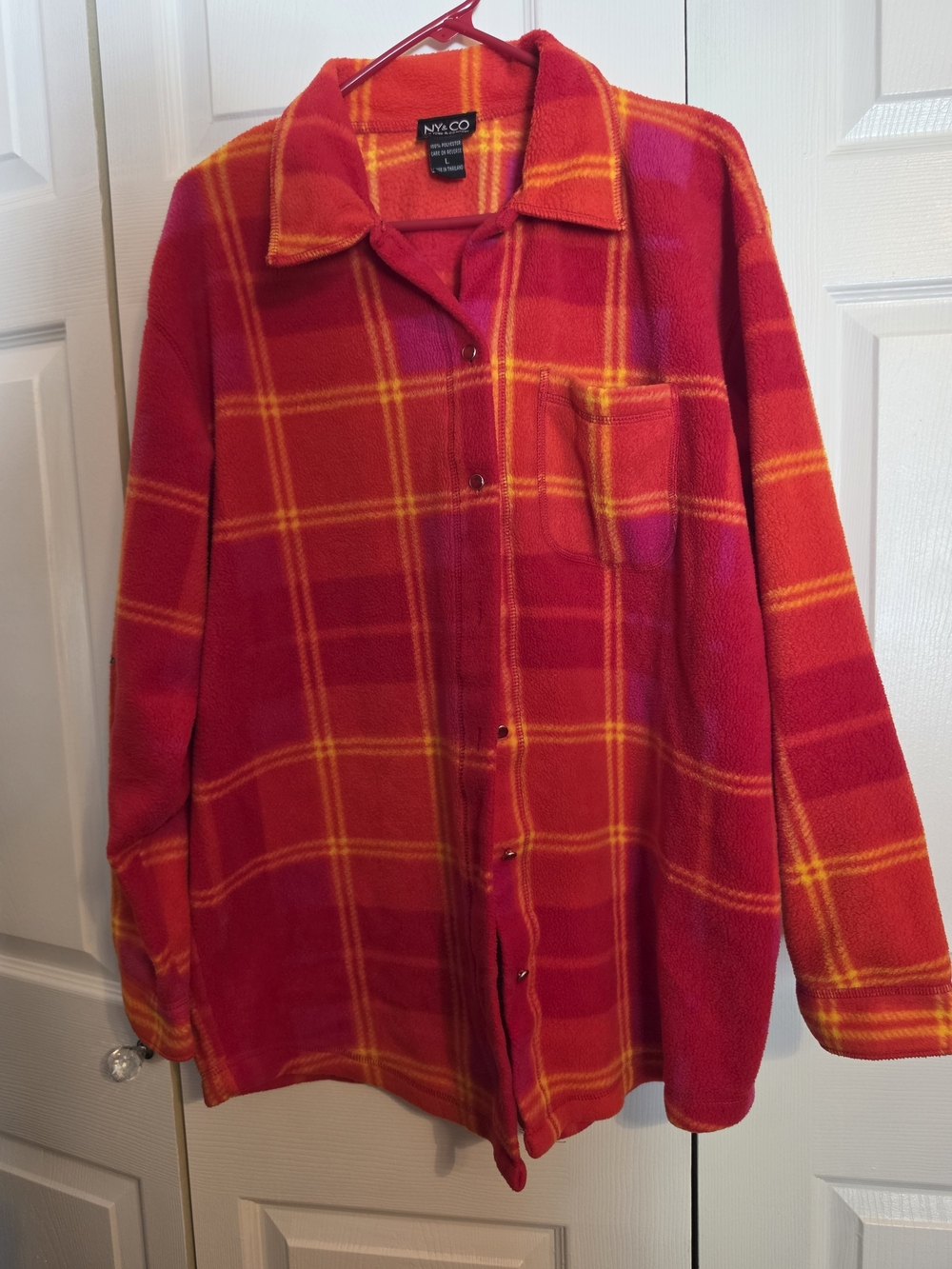 New York & Company Red Plaid Fleece Button-Front Jacket